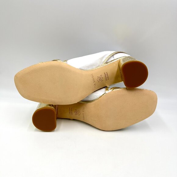 Via Spiga Womens Size 9.5 Roslyn Platino Gold Leather Dress Sandals Heels Shoes - Picture 8 of 12